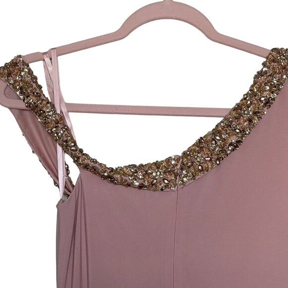Mac Duggal Dress Gown Size 6 Pink Beaded Drop Shoulder Rhinestones 68163 $398 - Picture 13 of 16